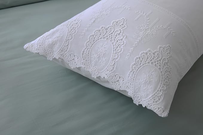 2-Pack White Cutouts Lace Pillowcases Battenburg Openwork Laced Pillow Shams French Luxury Elegant Look 100% Cotton King Size