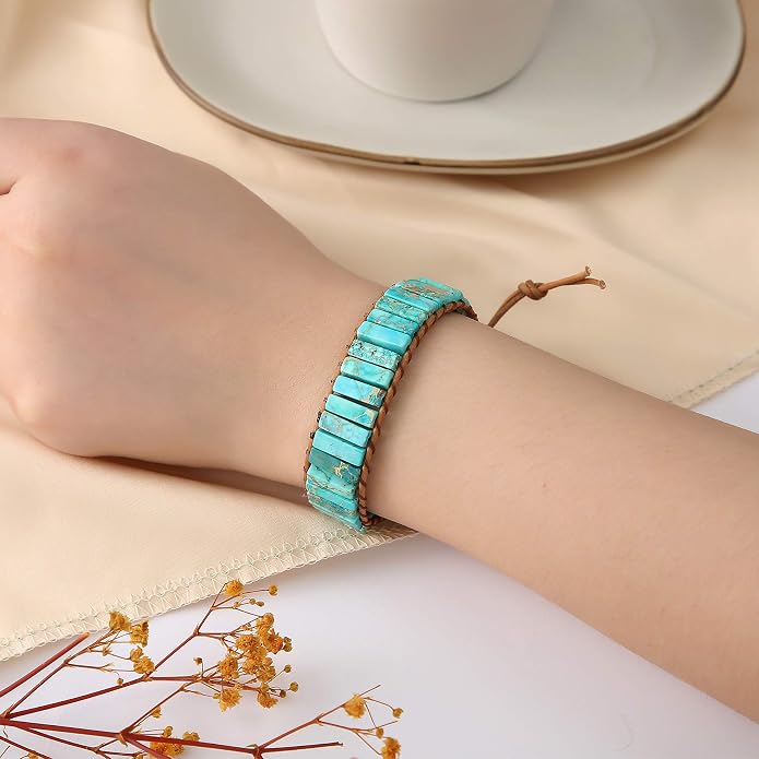 Plumiss Women Boho Handmade Natural Stone Crystal Leather Bead Wrap Bracelets Collection