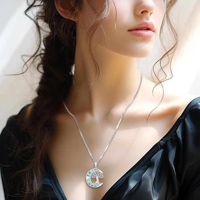 Jewelry Gifts - Tree of Life Necklace Sterling Silver Abalone Shell/Opal/Moonstone/Black Onyx/Turquoise/Malachite/Crystal Family Tree of Life Jewelry for Women Men