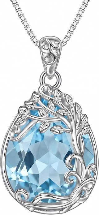 Teardrop Moonstone Necklace for Women Tree of Life/Filigree Birthstone Pendant Necklace Jewelry