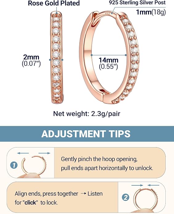 PROSTEEL Hoop Earrings for Women, Huggie Hoop with 925 Sterling Silver Post, 8/10/12/14/16/18/20mm Small Huggie Hoops, 14K Gold Plated/Silver/Black/Rose Gold Hypoallergenic Earrings Jewelry