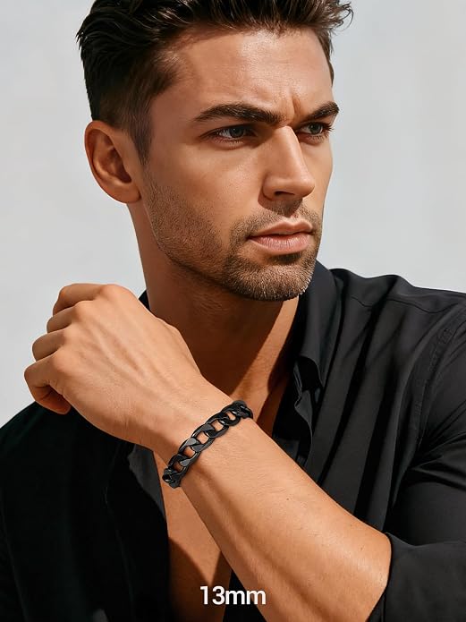 PROSTEEL Silver/Gold/Black Bracelets for Men Figaro Cuban Link, 6mm-13mm Width, 7.5"/8.3"/9" Length, Stainless Steel Mens Bracelet Jewelry with Gift Box