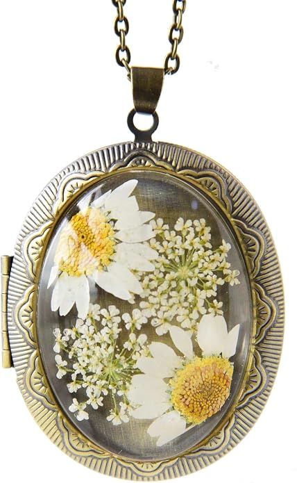 Vintage Photo Locket Necklace Handmade Pressed Flower Locket Necklace for Women
