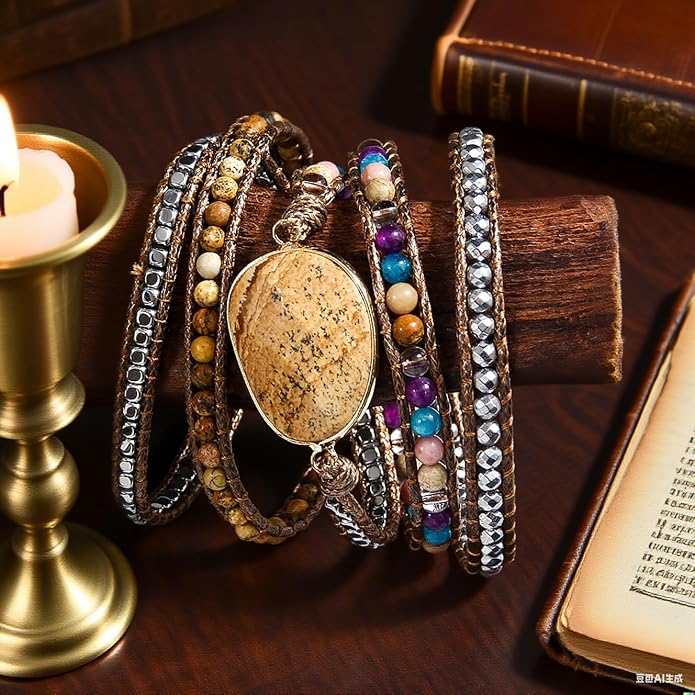 Women Wrap Bracelet Boho Natural Jasper Crystal Stone Beads Strand Bracelets
