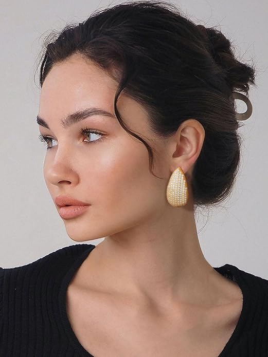 KeyStyle Chunky Gold Hoop Earrings for Women Trendy, Stainless Steel TearDrop Hoops Earring, Lightweight Water Drop Ear Jewerly