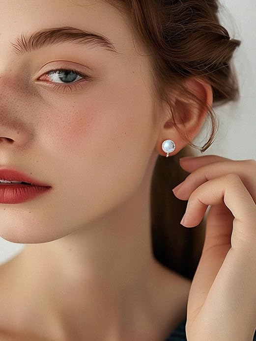 Silvora 925 Silver 8MM Cubic Zirconia Birthstone Clip On Stud Earrings Round Non Pierced Earrings For Women,Come with Box