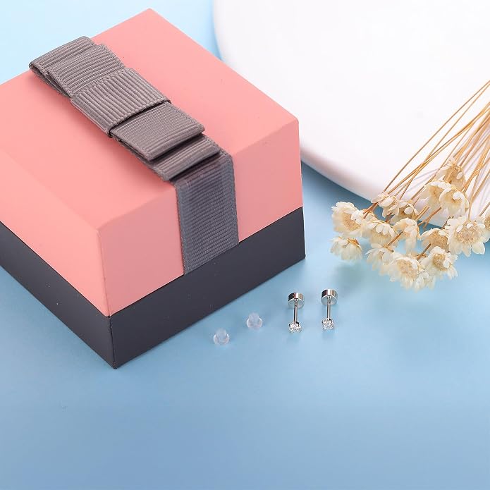 Moissanite Flat Back Earrings for Sensitive Ears | Implant Grade F136 Titanium Studs for Women Men | 18K White Gold Plated Hypoallergenic Sleep In Cartilage Lobe Piercing Jewelry, D Color VVS1 (3mm 4mm 5mm)