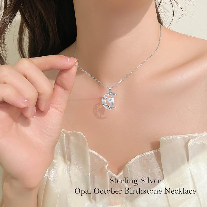 TOUPOP Moon and Star Birthstone Necklace for Women 925 Sterling Silver Celtic Moon Jewelry Birthday Mothers Day Gifts for Mom Wife Her