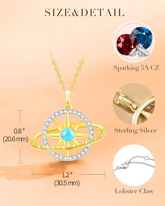 FANCIME Stellar Promise Birthstone Necklace for Women White Gold Plated Sterling Silver Planet Star Pendant Fine Jewelry Anniversary Birthday Mothers Day Gifts for Women Wife Friend Her
