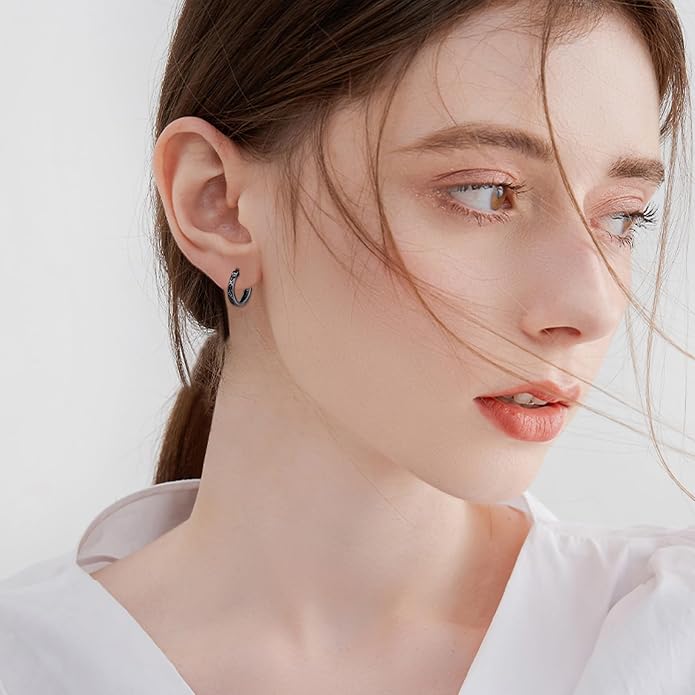 Sterling Silver Hoop Earrings Small Hoop Sun/Leaf/Triangle Huggie Earrings for Women Hypoallergenic