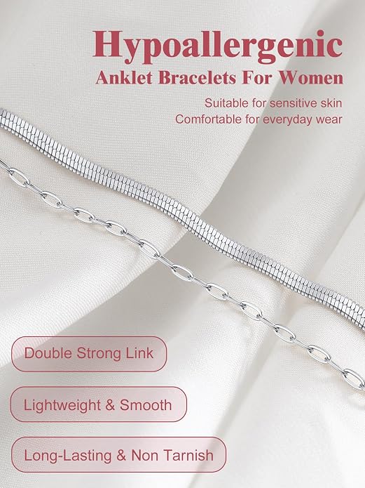 FOCALOOK 14K Gold Plated Anklets for Women Waterproof Plus Size Ankle Bracelet 8.5-10.5 Inch Adjustable Mariner/Figaro/Flat Snake/Cuban Link Chain Anklet Jewelry for Summer Beach Holiday