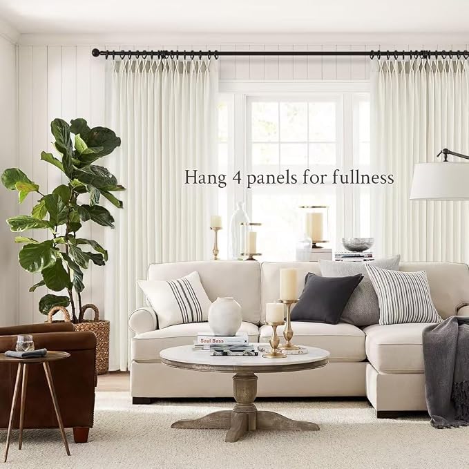 Topfinel 96 Inches Long Pinch Pleated Semi Sheer Curtains,Natural Linen Blended Light Filtering Window Curtains 96 Length for Living Room Bedroom Pinch Pleat Drapes with Hooks 1 Panels 72" Wx96 L