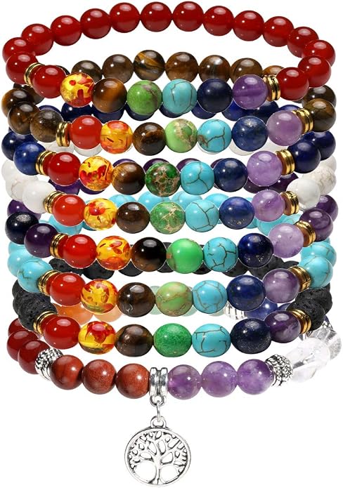 Eigso 7 Chakra Diffuser Bracelets Set for Women Men Reiki Healing Meditation Lava Rock Stone Beads