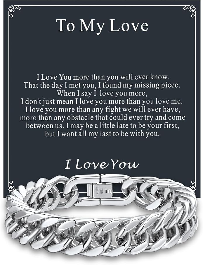 Supcare Unique Anniversary Birthday Valentines Fathers Day Stainless Steel Cuban Link Bracelets for Men Him, To My Man Dad Husband Love Always Remember Wrist Chain Bracelet Jewelry Gifts