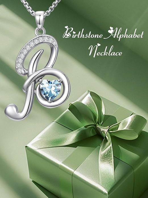 Birthday Gifts for Women Alphabet A to Z Initial Birthstone Pendant Necklaces for Women - 18k White Gold Plated Personalized Name Jewelry Anniversary Graduation Gifts for Wife Her Daughter Girlfriend(with Gift Box)