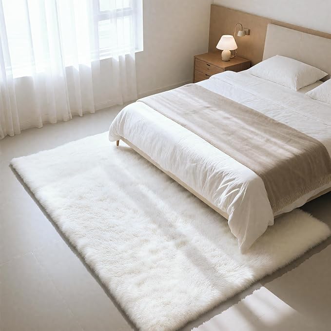 yongyangjuxin Fluffy Rug Shag Area Rug, White 9x12 Area Rugs for Living Room, Large Shag Area Rugs for Bedroom Room Home Decor, Upgrade Anti-Skid Rectangular Fuzzy Rugs
