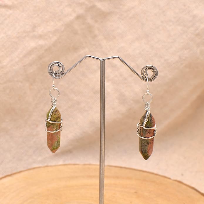 Polished Stone Wire Wrapped Point Crystal Earrings for Women Reiki Energy Healing