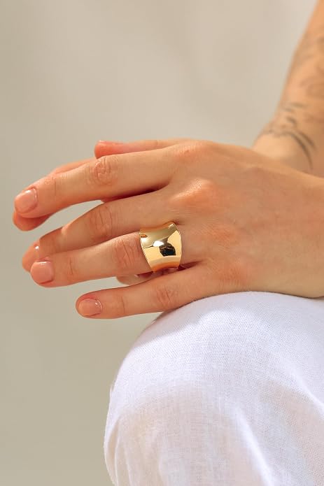 Wide Band Ring for Women | Sculptural Statement Rings| 18K Gold Plated Polish Large Thumb Index Full Finger Rinds