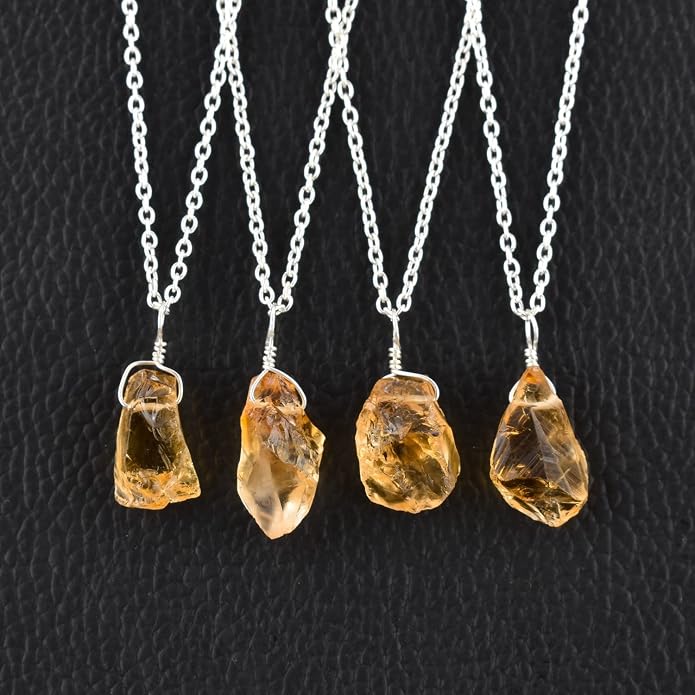 Raw Gemstone Dainty Pendant Necklace for Women, Natural Birthstone Handmade Jewelry, Healing Chakra Crystal, Silver Plated Chain 18" Birthday Gift for Her