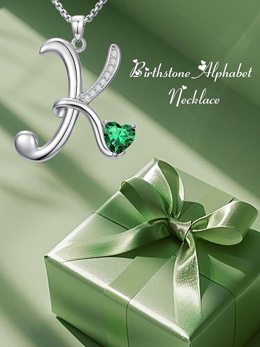Birthday Gifts for Women Alphabet A to Z Initial Birthstone Pendant Necklaces for Women - 18k White Gold Plated Personalized Name Jewelry Anniversary Graduation Gifts for Wife Her Daughter Girlfriend(with Gift Box)