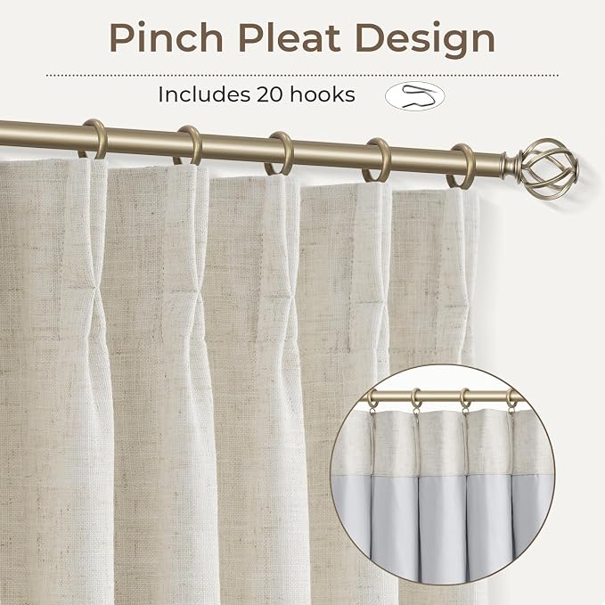 CAPALOCA Natural Linen Pinch Pleated Curtains Blackout, 100% Black Out Curtains 84 inch Long for Bedroom, Blackout Thermal Insulated Pinch Pleated Drapes for Living Room, 40" W x 84" L, 2 Panels Set