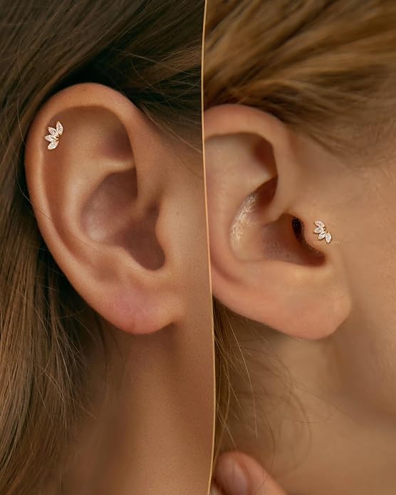 COCHARM 10K Gold Flower Helix/Cartilage Earring Stud 16g Flat Back Yellow Gold Cartilage Piercing Jewelry Real Gold Conch Stud Earring Hypoallergenic for Sensitive Ears