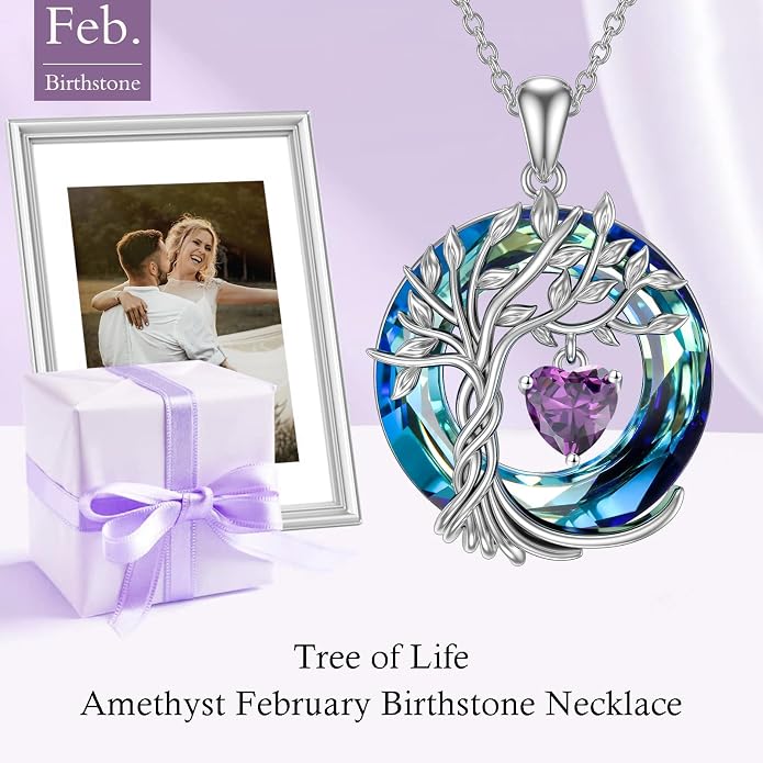 TOUPOP Tree of Life Birthstone Necklaces 925 Sterling Silver Irish Celtic Tree Pendant with Blue Crystal Birthday Jewelry Gifts for Women Mom Wife Her