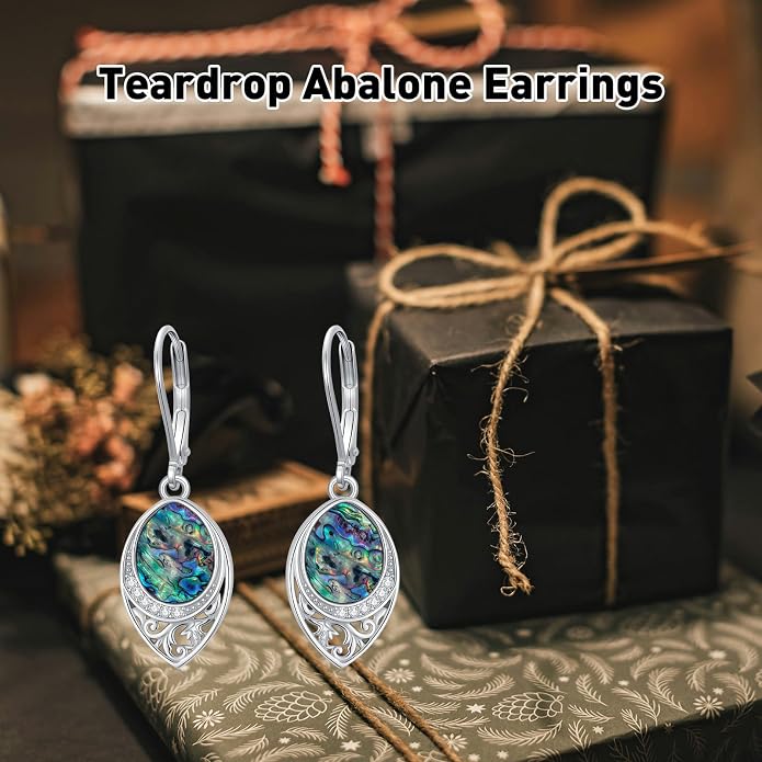 PROESS Filigree Teardrop Earrings S925 Sterling Silver Turquoise/Black Onyx/Peridot/Lapis Lazuli/Abalone Dangle Earrings Teardrop Jewelry for Women Mothers Day Birthday Christmas Gifts