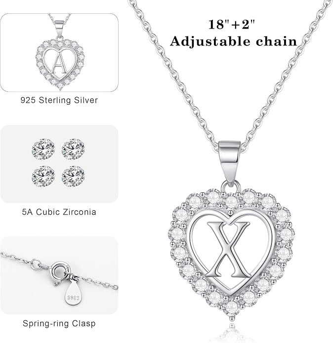 Infinity Heart Necklaces for Women, S925 Sterling Silver Initial Necklace Womens Jewelry Mothers Day Gifts Girls Valentines Gifts for Her Christmas Birthday Gifts for Women Mom Wife Girlfriend