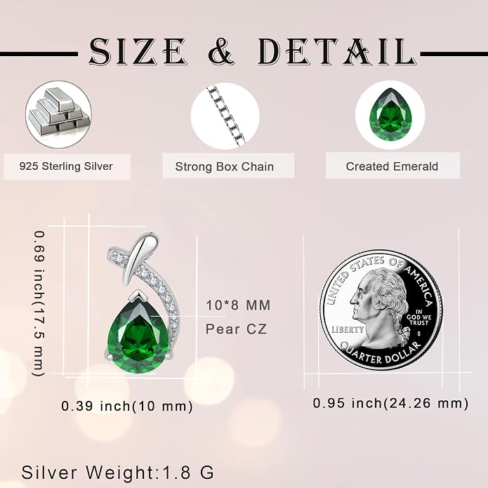 Teardrop Birthstone Necklace for Women,925 Sterling Silver Pear Cut Zircon Gemstone Pendant Necklace for Birthday Engagement Anniversary Wedding Jewelry