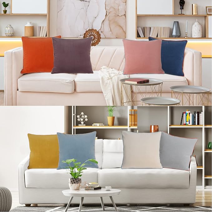 Velvet Throw Pillow Covers 18x18 Inch Set of 4 Decorative Velour Pillowcases Double-Colored Cushion Covers for Sofa Couch,Warm-Edge
