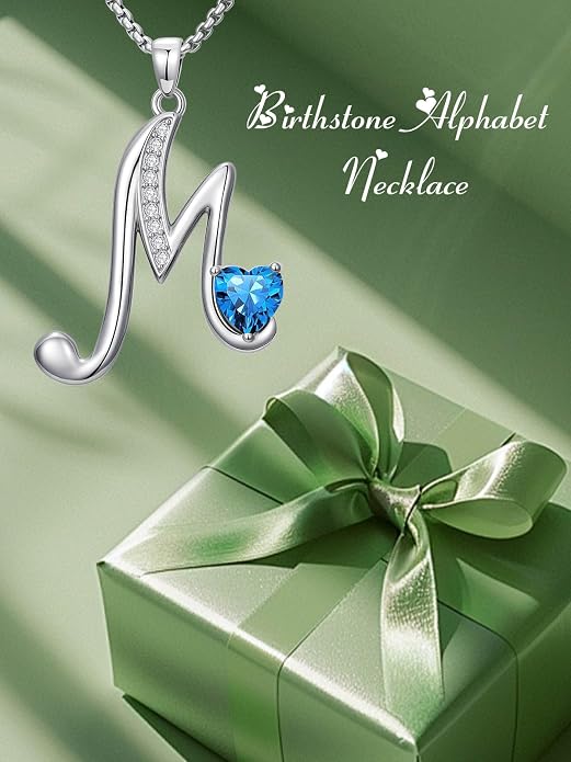 Birthday Gifts for Women Alphabet A to Z Initial Birthstone Pendant Necklaces for Women - 18k White Gold Plated Personalized Name Jewelry Anniversary Graduation Gifts for Wife Her Daughter Girlfriend(with Gift Box)