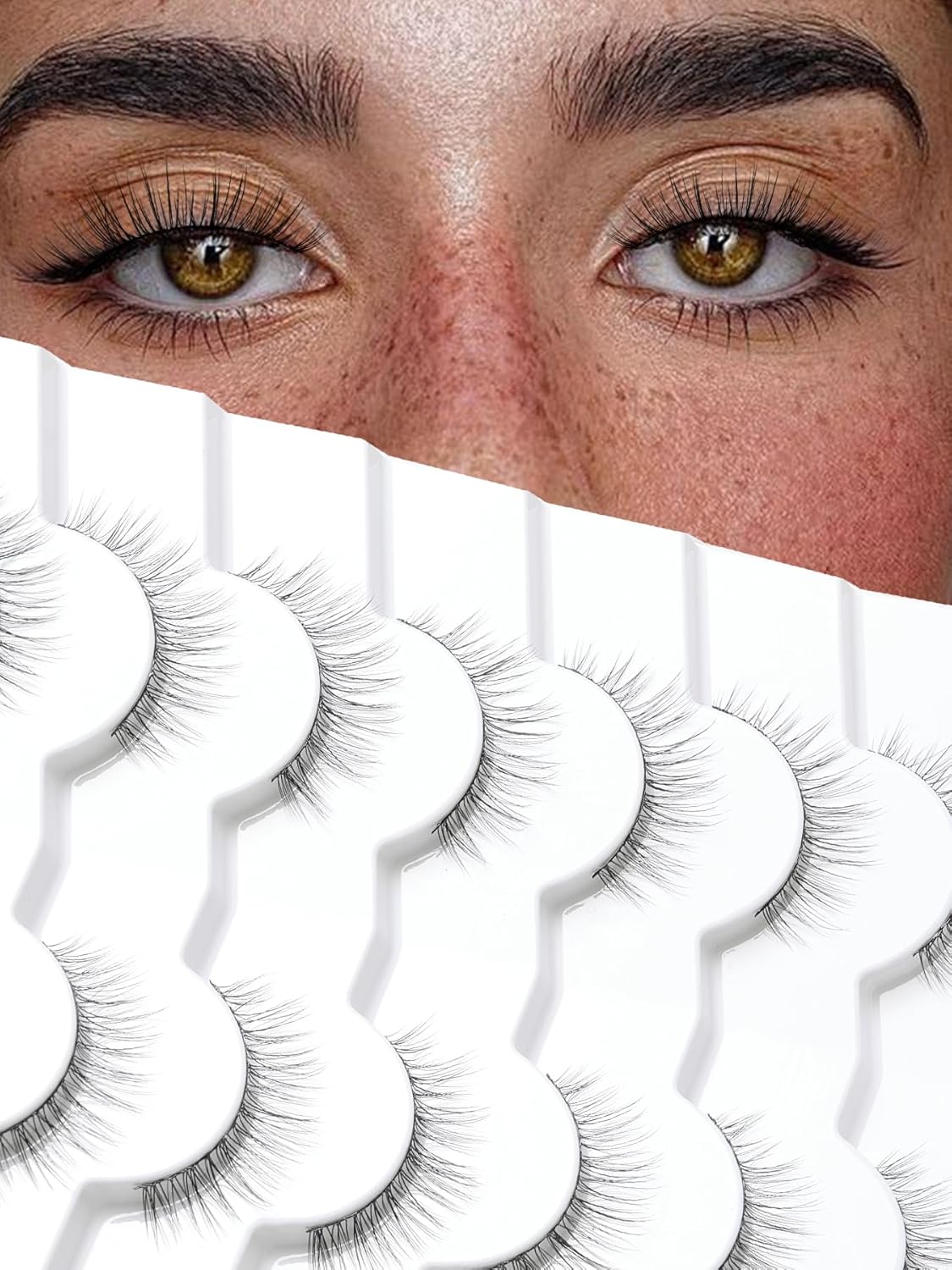 False Lashes Eyelashes Wispy 10MM Short Lash Natural Thin Band Strip Eyelash 3D Volume C Curl 7 Pair