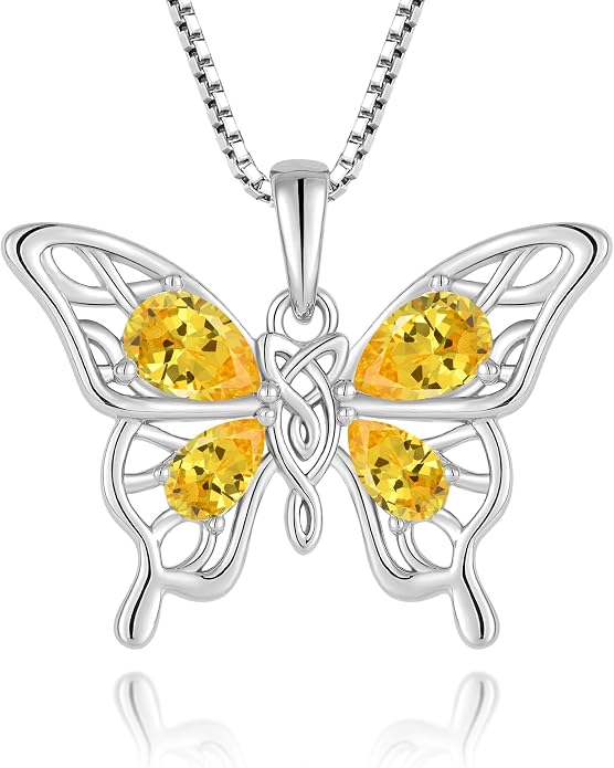 Butterfly Necklace 925 Sterling Silver Celtic Knot Pendant Teardrop Birthstone Twisted Jewelry for Women