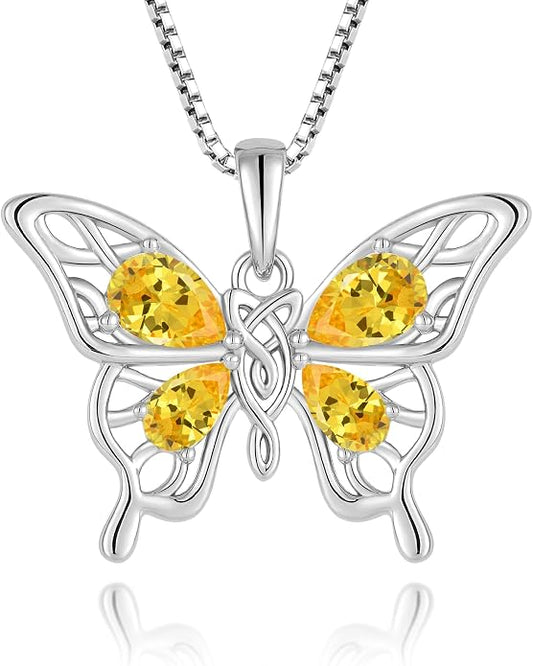 Butterfly Necklace 925 Sterling Silver Celtic Knot Pendant Teardrop Birthstone Twisted Jewelry for Women