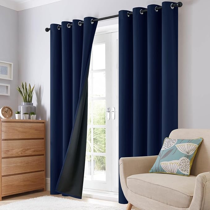 SimpleHome Navy Blue 100% Blackout Curtains Room Darkening Living Room 84 | Curtains for Bedroom,Thermal Insulated Grommet Window Drapes,Curtains for Living Room with Black Back,42 x 84 Inch,2 Panels