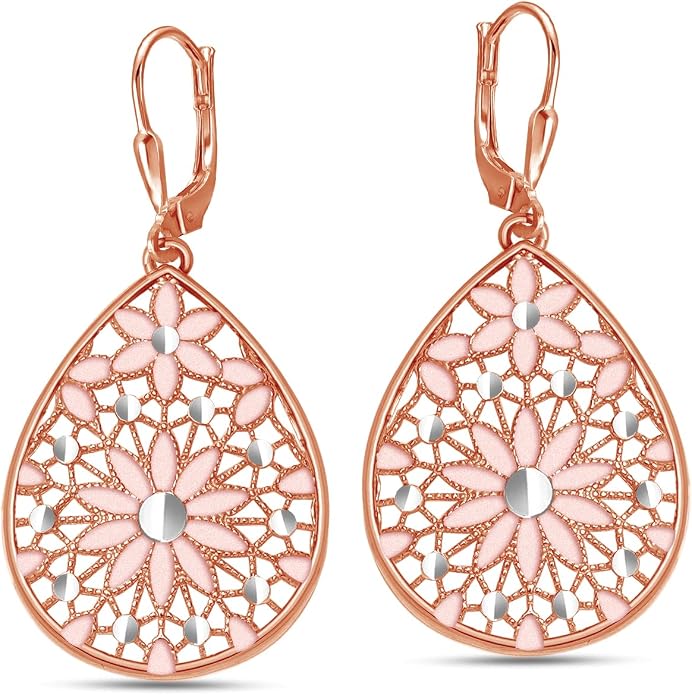 LeCalla 925 Sterling Silver Teardrop Drop Earrings for Womens | Lightweight Italian Minimalist Teardrop Filigree Earrings | Filigree Circle Drop Dangle Earrings for Women Birthday Gift