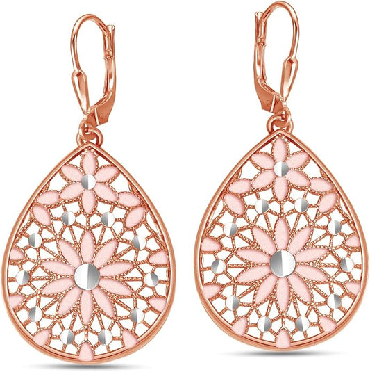 LeCalla 925 Sterling Silver Teardrop Drop Earrings for Womens | Lightweight Italian Minimalist Teardrop Filigree Earrings | Filigree Circle Drop Dangle Earrings for Women Birthday Gift