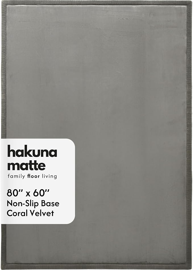 Hakuna Matte CloudSoft Baby Play Mat 60"x80" - Non-Slip Foam Rug, Dark Gray | Coral Velvet high-density foam Rug for Crawling & Cozy Play – Non-Slip, Water-Resistant, Easy-Care Tummy Time Mat