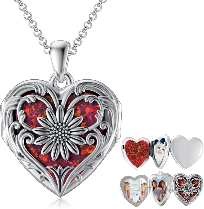SOULMEET Personalized Silver Locket Necklace That Holds Pictures Photo Keep Someone Near to You, Memorial Custom Lockets Necklaces Letters Engraving for His Her