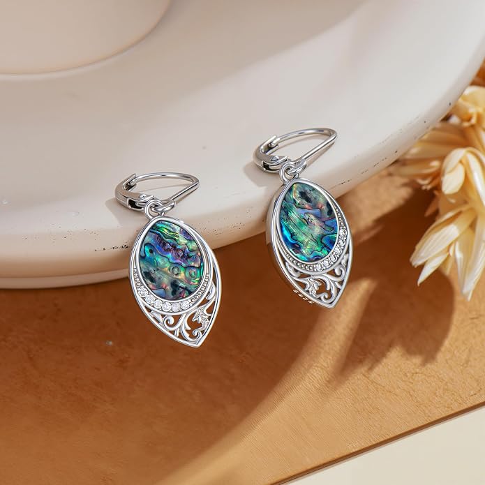 PROESS Filigree Teardrop Earrings S925 Sterling Silver Turquoise/Black Onyx/Peridot/Lapis Lazuli/Abalone Dangle Earrings Teardrop Jewelry for Women Mothers Day Birthday Christmas Gifts
