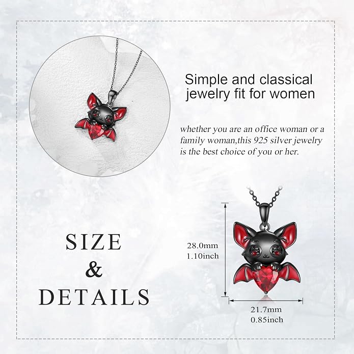Bat/Cow/Cat/Bunny Necklace 925 Sterling Silver Heart Animal Pendant Necklace for Women