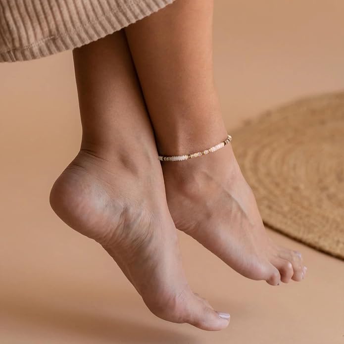 Natural Stone Beaded Anklets for Women Teen Girl Gifts Trendy Stuff Boho Anklet Colorful Bead Ankle Bracelets for Women Waterproof Handmade Beach Gifts Summer Jewelry Birthday Christmas Gift