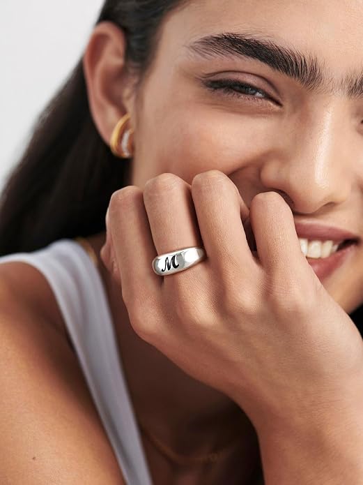 GOLDCHIC JEWELRY Chunky Dome Ring for Women, Stainless Steel Bold Stacking Croissant Statement Ring For Men (Size 7-12, Custom)