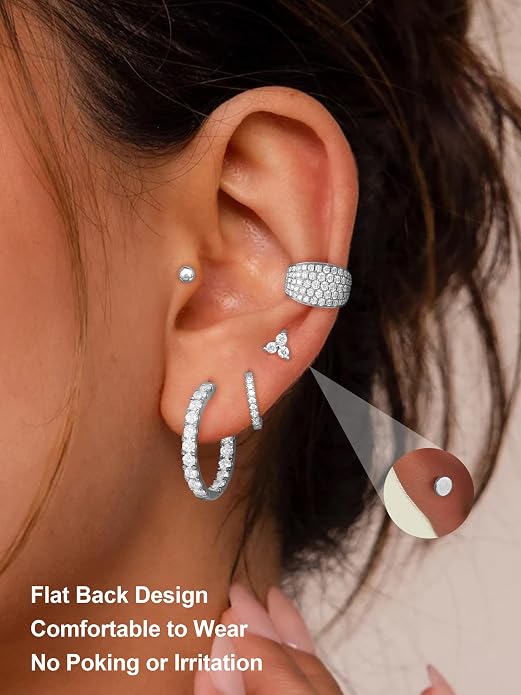 Dainty Big Small Hoop Earrings for Women Huggie Hypoallergenic Silver Gold Flat Back Stud Earrings Set 14K Gold Plated Luxury Cubic Zirconia Ear Cuff Cartilage Earrings for Multiple Piercing Jewelry Gifts for Women 5 Pairs