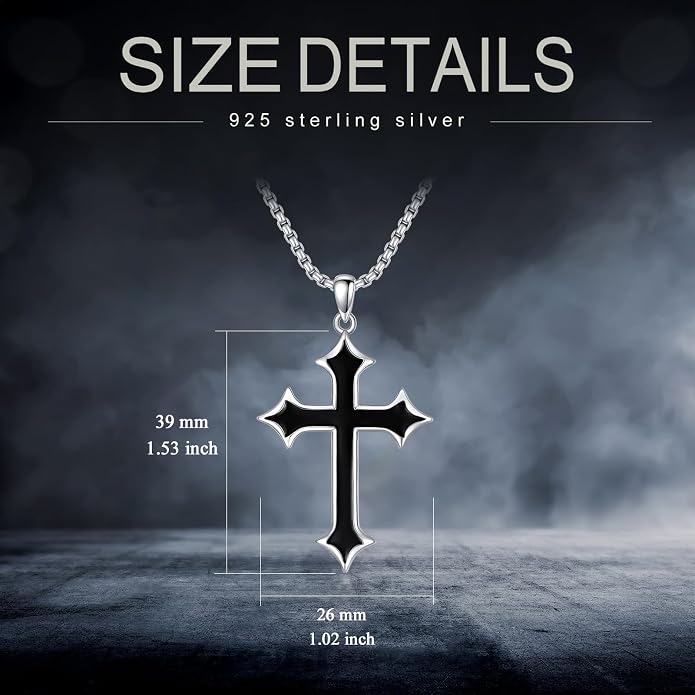 KXJ S925 Sterling Silver Black Cross/Best Dad/Baseball Bat/Silver Cross/Ankh Cross/Crucifix with 22+2 Inches Stainless Steel Rolo Chain Cross Necklace for Men Women Christian Religious Jewelry Gifts