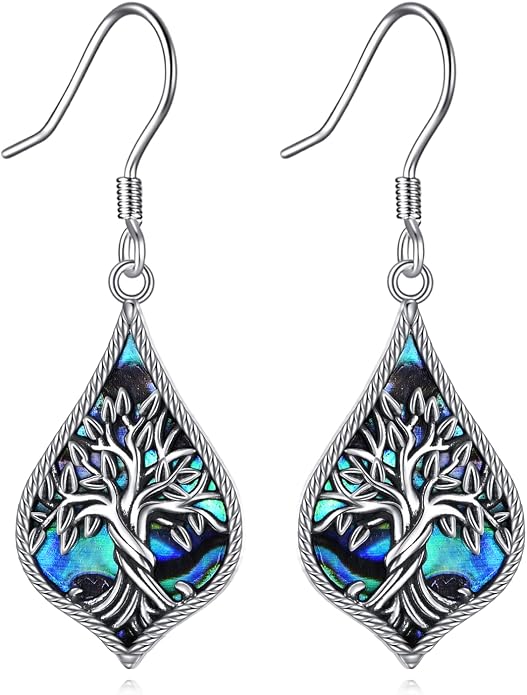 TIGER RIDER Abalone Shell 925 Sterling Silver Dangle Earrings Lightweight Filigree Dangle Drop Earrings for Women