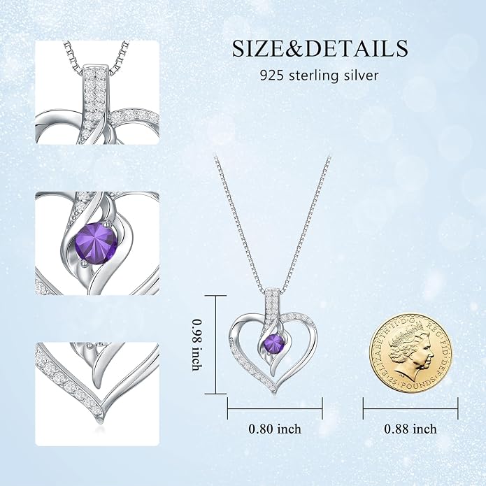 Birthstone Necklace Gifts for Women, 18K Gold-plated Sterling Silver Love Heart Necklace Durable Box Chain Women Jewelry Gifts for Her 20"