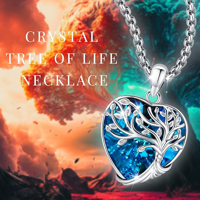 Jewelry Gifts - Tree of Life Necklace Sterling Silver Abalone Shell/Opal/Moonstone/Black Onyx/Turquoise/Malachite/Crystal Family Tree of Life Jewelry for Women Men