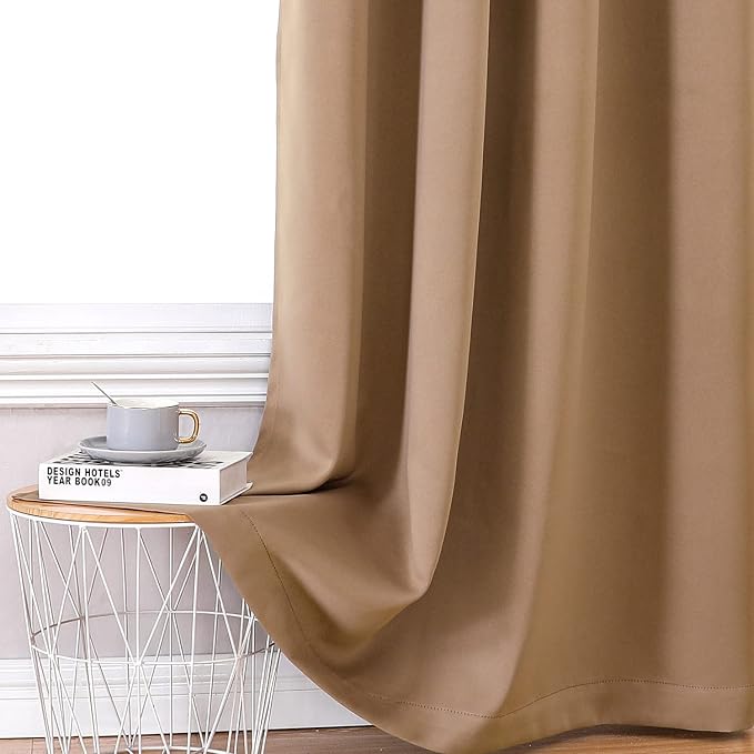 ChrisDowa 100% Blackout Curtains for Bedroom 84 Inches Long 2 Panels Set | 2 Thick Layers, Thermal Insulated, Light Blocking, Grommet, Window Treatment, Living Room Drapes, Cappuccino, 52 x 84 Inch